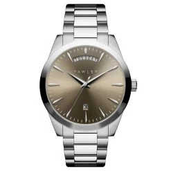 Fawler Eric | Montre En Acier Inoxydable Brun Et Argent Avec Affichage Du Jour Et De La Date