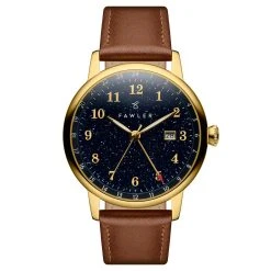 Fawler Night Sky | Montre GMT En Acier Doré à Cadran Orné D'aventurine