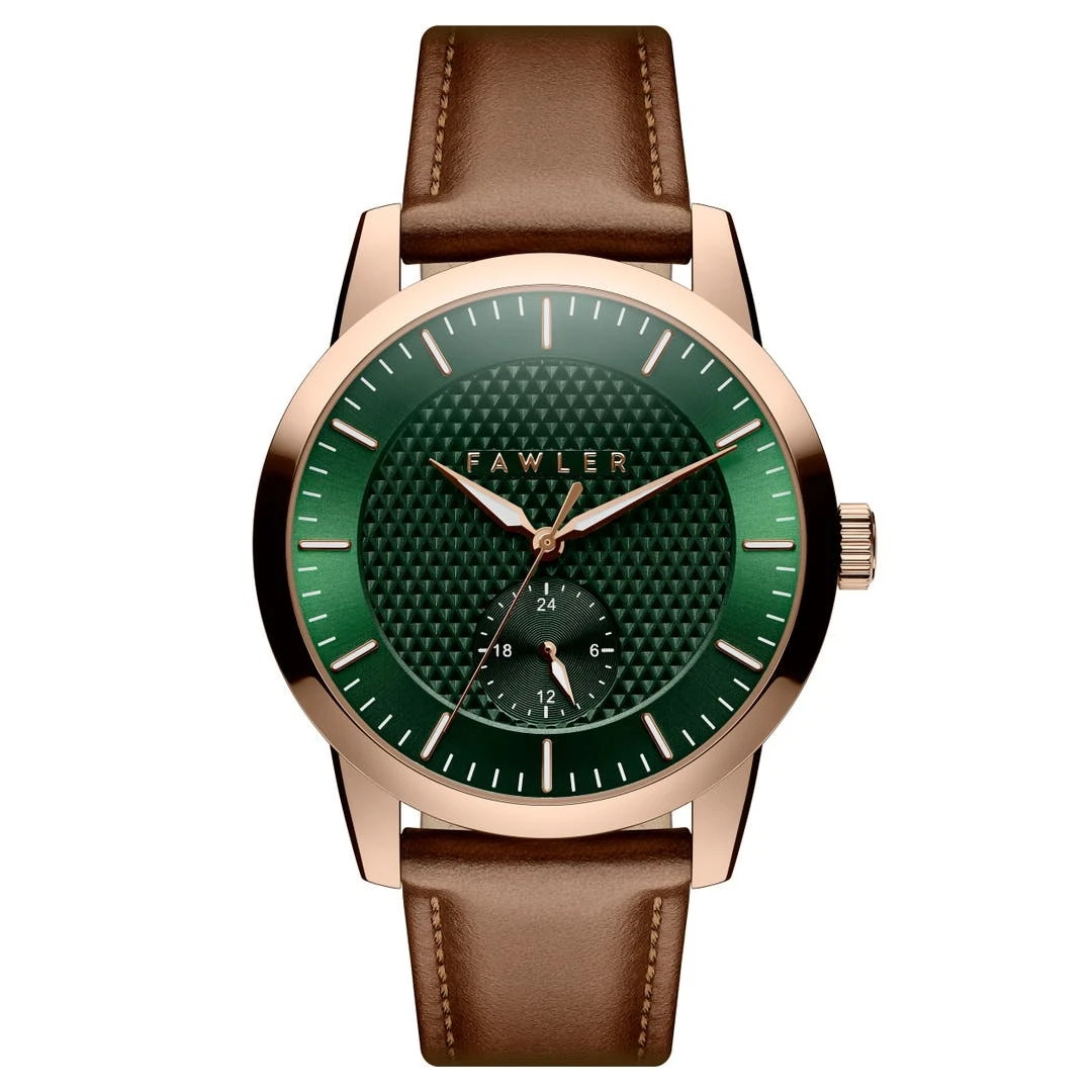 Fawler Dayton | Montre En Acier Inoxydable Couleur Or Rose Avec Cadran Vert Texturé 3 Fawler Dayton | Montre En Acier Inoxydable Couleur Or Rose Avec Cadran Vert Texturé