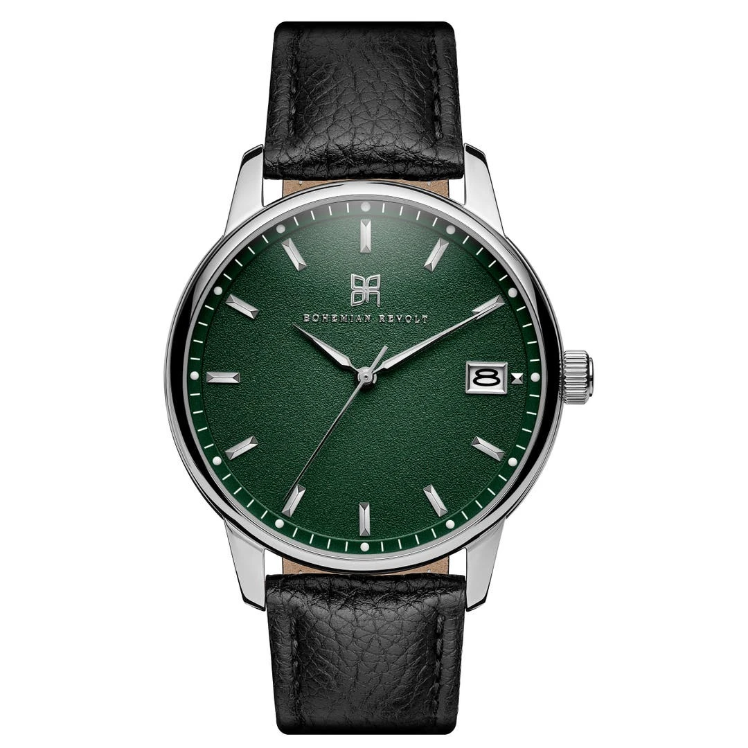 Bohemian Revolt Mirage | Montre En Acier Inoxydable Argenté Avec Cadran Vert Et Bracelet En Cuir 3 Bohemian Revolt Mirage | Montre En Acier Inoxydable Argenté Avec Cadran Vert Et Bracelet En Cuir