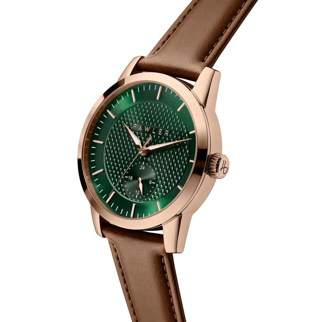 Fawler Dayton | Montre En Acier Inoxydable Couleur Or Rose Avec Cadran Vert Texturé 5 Fawler Dayton | Montre En Acier Inoxydable Couleur Or Rose Avec Cadran Vert Texturé – Image 3