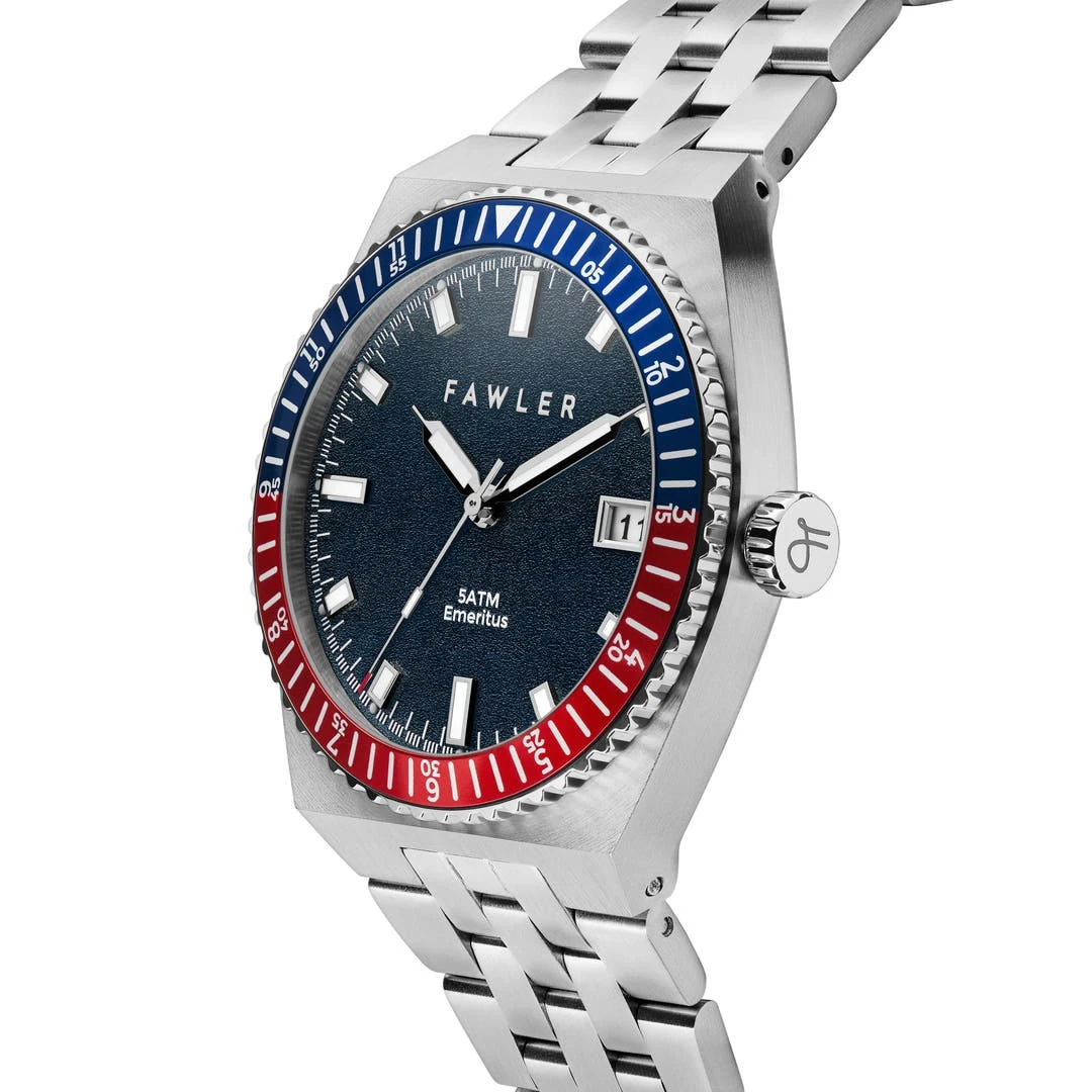 Fawler Emeritus | Montre En Acier Inoxydable à Lunette Bleue Et Rouge 5 Fawler Emeritus | Montre En Acier Inoxydable à Lunette Bleue Et Rouge – Image 3