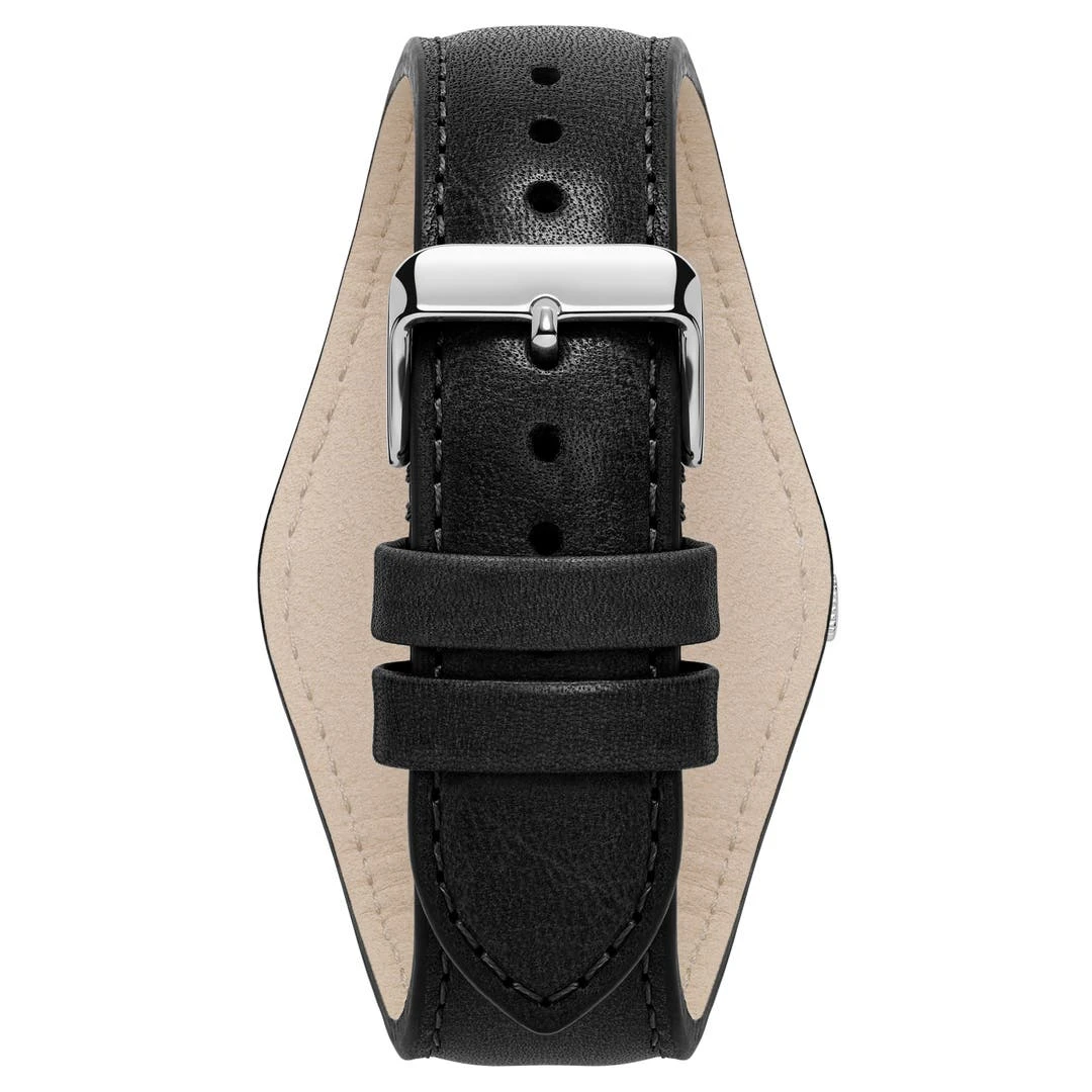 Seizmont Iphios | Montre Chronographe Noire En Acier Inoxydable Avec Bracelet Manchette En Cuir 6 Seizmont Iphios | Montre Chronographe Noire En Acier Inoxydable Avec Bracelet Manchette En Cuir – Image 4