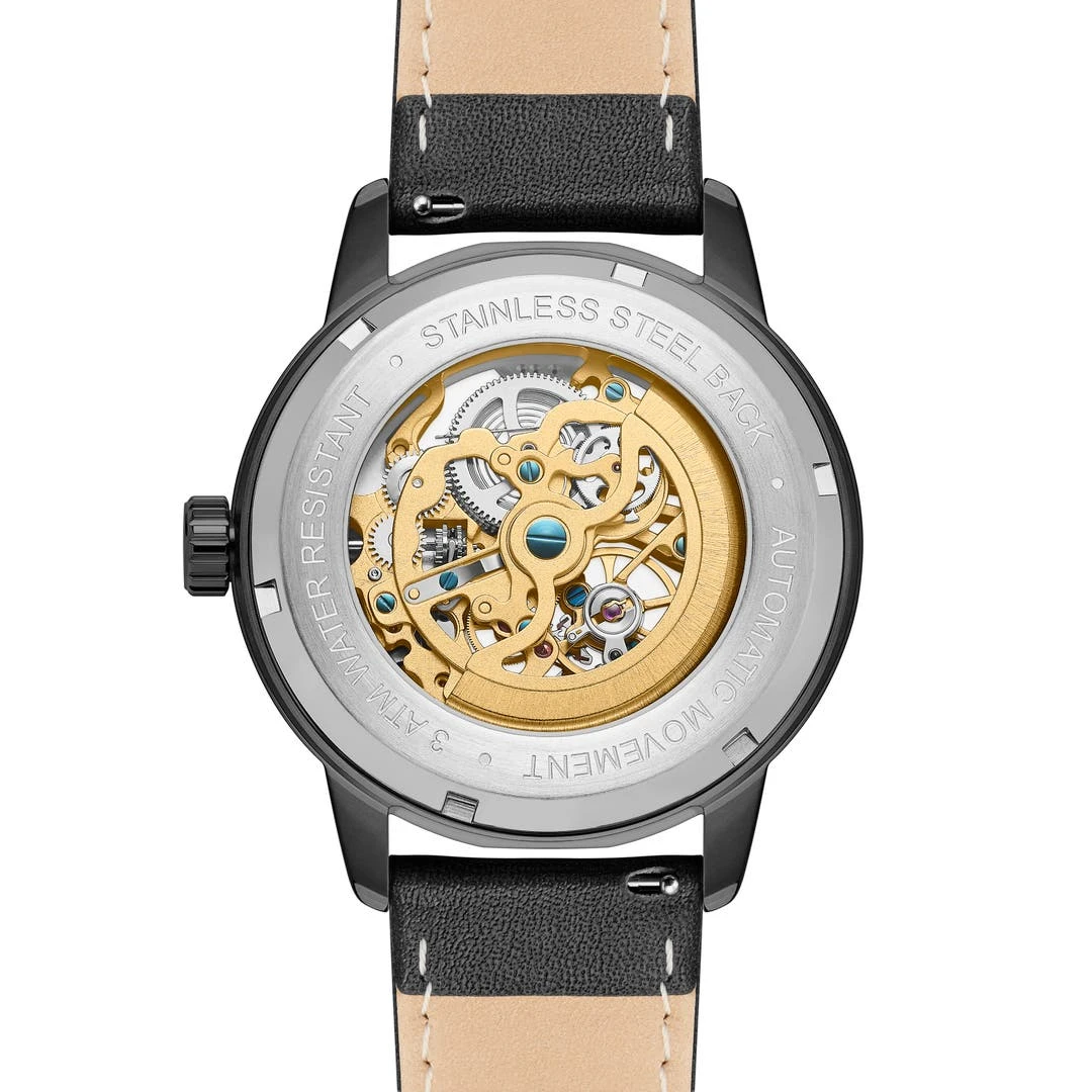 Seizmont Dante II | Montre Squelette En Acier Inoxydable Doré Avec Bracelet En Cuir Noir 5 Seizmont Dante II | Montre Squelette En Acier Inoxydable Doré Avec Bracelet En Cuir Noir – Image 3