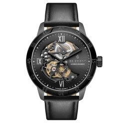 Seizmont Dante II | Montre Squelette En Acier Inoxydable Noir Avec Bracelet En Cuir