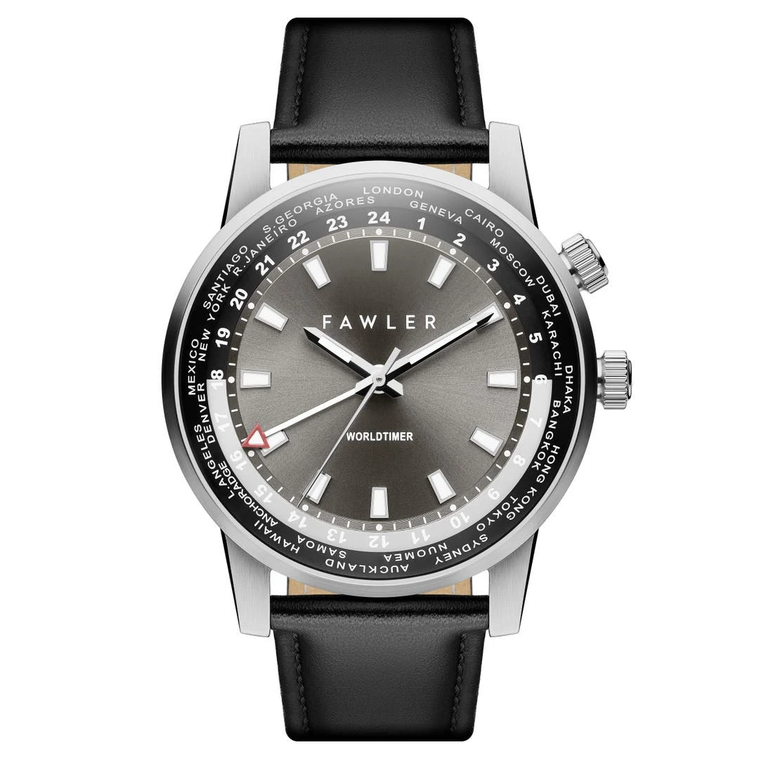 Fawler Gentium | Montre GMT à Heure Universelle En Acier Inoxydable Gris 3 Fawler Gentium | Montre GMT à Heure Universelle En Acier Inoxydable Gris