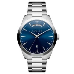Fawler Eric | Montre En Acier Inoxydable Bleu Et Argent Avec Affichage Du Jour Et De La Date