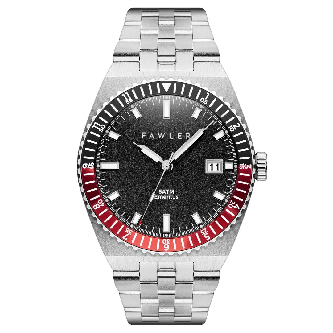 Fawler Emeritus | Montre En Acier Inoxydable à Lunette Noire Et Rouge 3 Fawler Emeritus | Montre En Acier Inoxydable à Lunette Noire Et Rouge