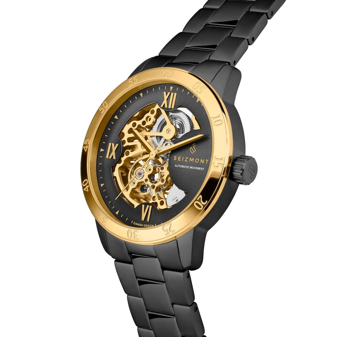 Seizmont Dante II | Montre Squelette Couleur Noir Et Or à Mécanisme Doré 6 Seizmont Dante II | Montre Squelette Couleur Noir Et Or à Mécanisme Doré – Image 4