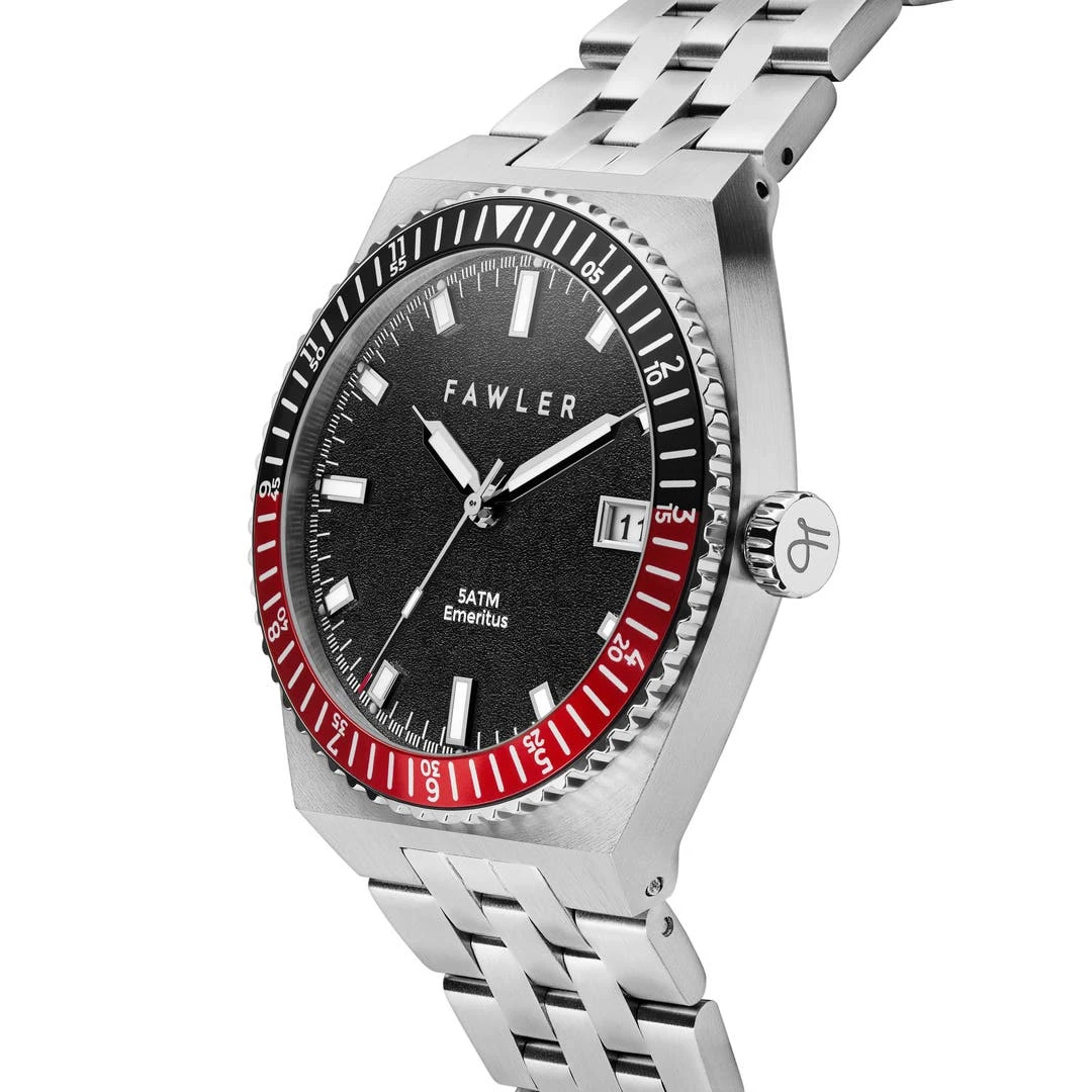 Fawler Emeritus | Montre En Acier Inoxydable à Lunette Noire Et Rouge 5 Fawler Emeritus | Montre En Acier Inoxydable à Lunette Noire Et Rouge – Image 3
