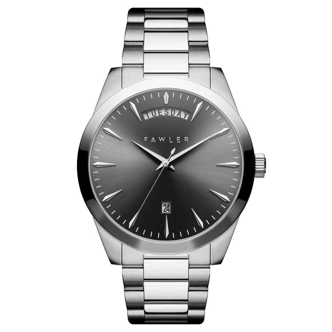 Fawler Eric | Montre En Acier Inoxydable Gris Et Argent Avec Affichage Du Jour Et De La Date 3 Fawler Eric | Montre En Acier Inoxydable Gris Et Argent Avec Affichage Du Jour Et De La Date