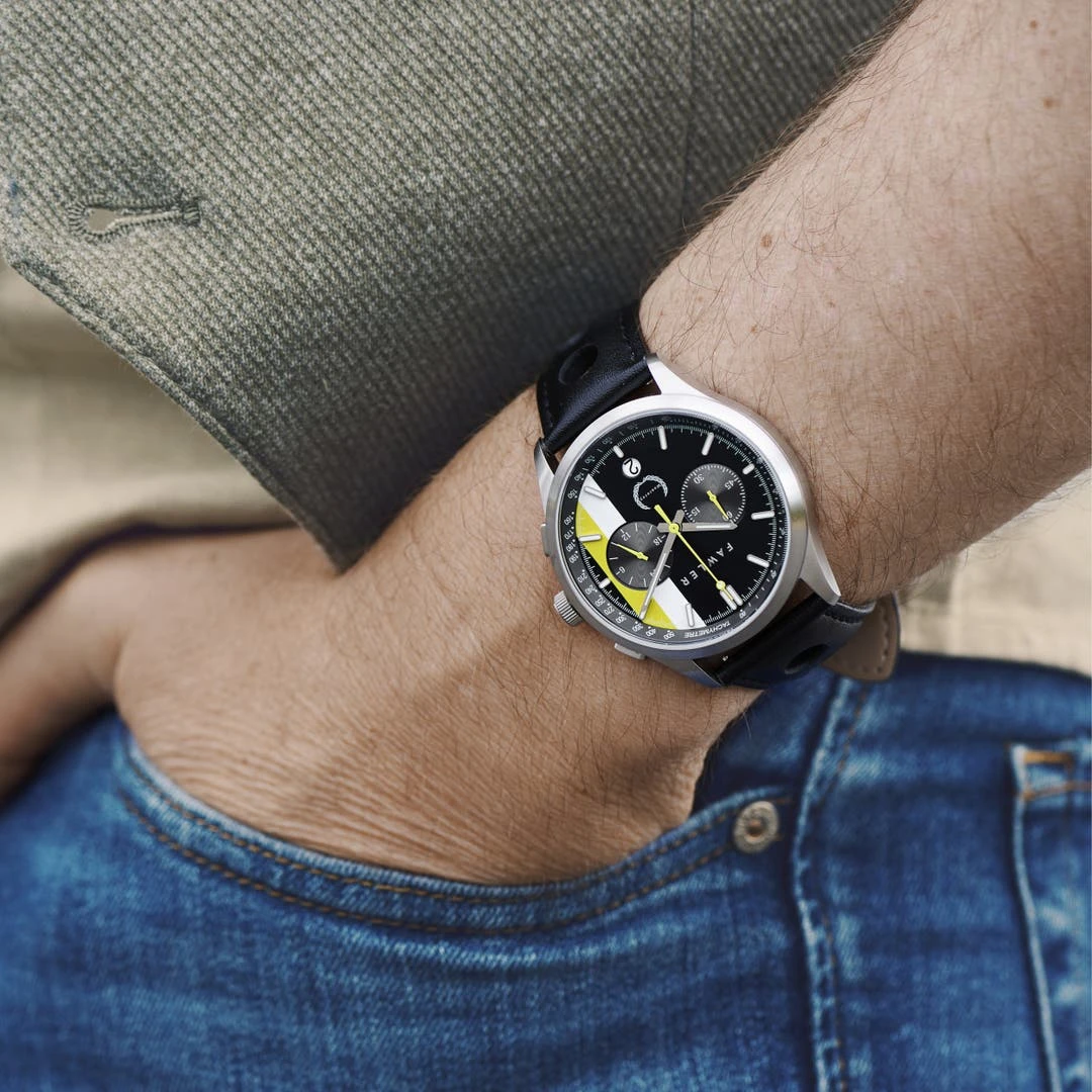Fawler Monterey | Montre De Course Jaune Et Noire 5 Fawler Monterey | Montre De Course Jaune Et Noire – Image 3