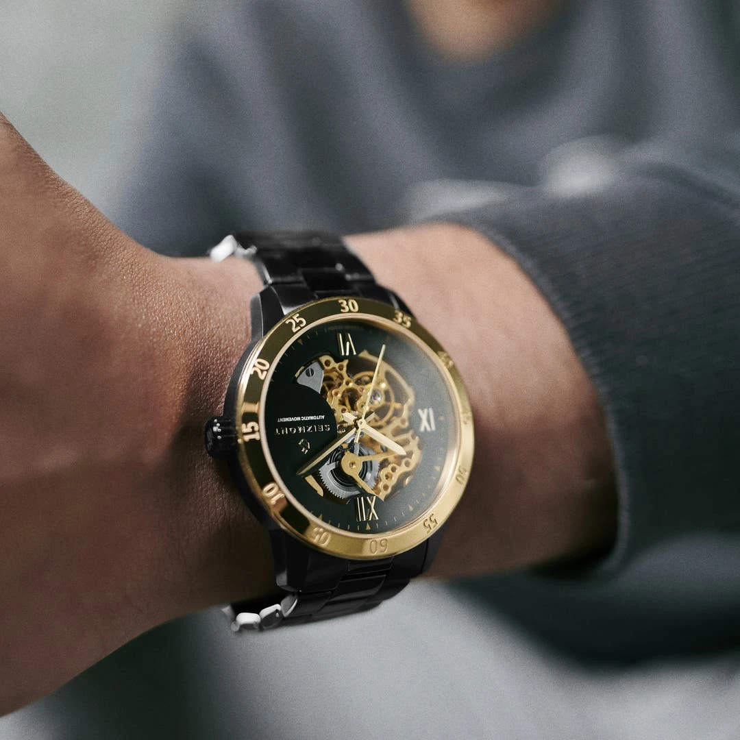 Seizmont Dante II | Montre Squelette Couleur Noir Et Or à Mécanisme Doré 4 Seizmont Dante II | Montre Squelette Couleur Noir Et Or à Mécanisme Doré – Image 2